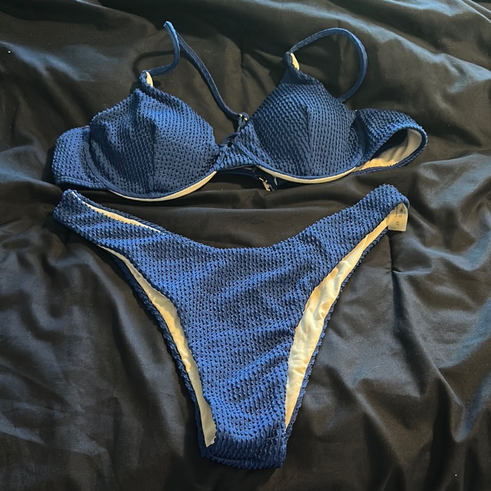 Navy Blue Textured Bikini Set